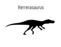 Herrerasaurus. Theropoda dinosaur. Monochrome vector illustration of silhouette of prehistoric creature herrerasaurus Royalty Free Stock Photo