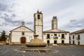 Herreruela, Spain - Mar 01, 2023: Nest of storks on top of old stone bell tower at Herreruela, Extremadura in Spain