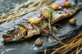 Herring Canape with Potato and Onion on Natural Rustic Background, Beautiful Creative Sea Food Royalty Free Stock Photo