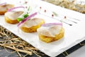 Herring Canape with Potato and Onion Royalty Free Stock Photo