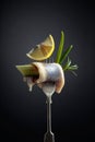 Herring fillet in oil on a fork Royalty Free Stock Photo