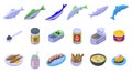 Herring icons set isometric vector. Fish cod