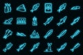 Herring icons set outline vector. Fish cod vector neon