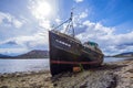 The wreck of a fishing trawler at Corpach near Fort William in the Highlands of Scotland