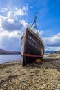 The wreck of a fishing trawler at Corpach near Fort William in the Highlands of Scotland