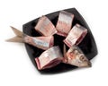 Herring pieces on black plate Royalty Free Stock Photo