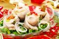 Herring rolls with chive and onion for christmas Royalty Free Stock Photo