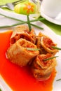 Herring rolls in salsa sauce for easter Royalty Free Stock Photo