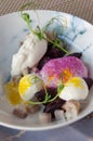 Herring salad beet poached egg butter cream