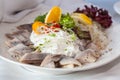 Herring salad on luxury table