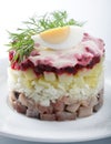 Herring salad with potatoes and beetroot Royalty Free Stock Photo