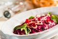 Herring under red beet and mayonnaise, salad fur coat national festive food, Royalty Free Stock Photo