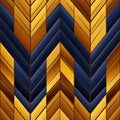 Herringbone abstract wall texture with gold and blue stripes and metallic rectangles (tiled) Royalty Free Stock Photo