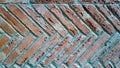 Herringbone brick pattern wall with cement pointing. Royalty Free Stock Photo