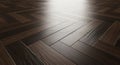 Elegant Dark Brown Herringbone Wood Parquet Flooring with Polished Surface and Subtle Natural Light Reflection, Modern Interior Royalty Free Stock Photo