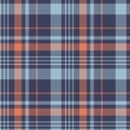 Herringbone plaid pattern in blue and orange. Tartan seamless check plaid for flannel shirt or other modern autumn print.