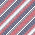 Herringbone stripe pattern in navy blue, red, white. Textured large wide geometric stripes vector background graphic for autumn. Royalty Free Stock Photo