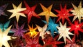 Herrnhut stars, bright colorful decoration at the Christmas market, star shaped lamp Royalty Free Stock Photo