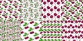 Cherry branch, red cherry and green leaves set. Eight seamless patterns. Vector illustration Royalty Free Stock Photo