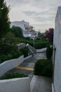 09.19.2008, Hersonissos, Crete, Greece. Landscape of the hotel on the coast. Stairs and trees close up.