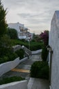 09.19.2008, Hersonissos, Crete, Greece. Landscape of the hotel on the coast. Stairs and trees close up.