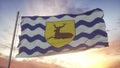 Hertfordshire flag, England, waving in the wind, sky and sun background. 3d rendering