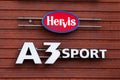 Hervis Sports and A3 Sport logo in front of their store in Prague.