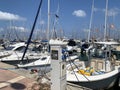 Yachts in the marina and electricity supply Royalty Free Stock Photo