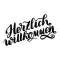 Herzlich willkommen. Welcome. Traditional German Oktoberfest bier festival . Vector hand-drawn brush lettering