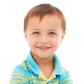 Hes got a bit of mischief in his eyes. Closeup studio portrait of a cute young boy isolated on white. Royalty Free Stock Photo