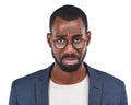 Hes got the business blues. Studio shot of a young businessman looking sad against a white background. Royalty Free Stock Photo