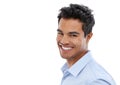 Hes got that great smile. Studio portrait of a handsome young man isolated on white. Royalty Free Stock Photo