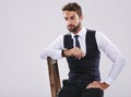 Hes got style on the brain. Studio shot of a handsome and well-dressed young man. Royalty Free Stock Photo