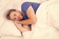 Hes too lazy to get up. Lazy man lying in bed. Handsome man after waking up in lazy morning. Being a little lazy Royalty Free Stock Photo