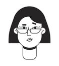 Hesitant woman with eyeglasses flat line monochromatic vector character head