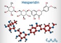Hesperidin, C28H34O15, flavonoid molecule. It is flavanone glycoside, drug for treatment of venous disease. Structural chemical