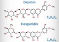 Hesperidin, diosmin, flavonoid molecule. Flavanone glycoside, drugs for treatment of venous disease. Structural chemical formula