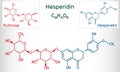 Hesperidin, rutinose, hesperetin molecule. Flavonoid, favanone glycoside, drugs for treatment of venous disease. Structural