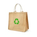 Hessian or jute shopping bag with recycle sign Royalty Free Stock Photo