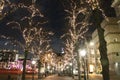 Het Plein in Den Haag met verlichte bomen voor de feestdagen Royalty Free Stock Photo