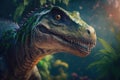 Heterodontosaurus Colorful Dangerous Dinosaur in Lush Prehistoric Nature by Generative AI