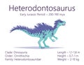 Heterodontosaurus. Ornithischian dinosaur. Colorful vector illustration of prehistoric creature heterodontosaurus and