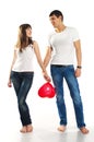 Heterosexual couple with a big heart Royalty Free Stock Photo