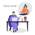 Heterosexual couple chatting online during pandemic. Man and woman flirting online on dating site. Virtual dating