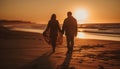 Heterosexual couple walking on beach, holding hands generated by AI Royalty Free Stock Photo