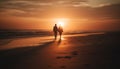 Heterosexual couple walking on the sand, holding hands at sunset generated by AI Royalty Free Stock Photo