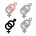 Heterosexual gender symbols icon set