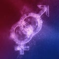 Heterosexual symbol Red Blue. Heterosexual sign. Abstract night sky background Royalty Free Stock Photo