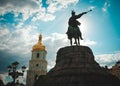 Hetman Bohdan Khmelnytsky statue in Kiev in sunny day