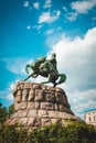 Hetman Bohdan Khmelnytsky statue in Kiev in sunny day